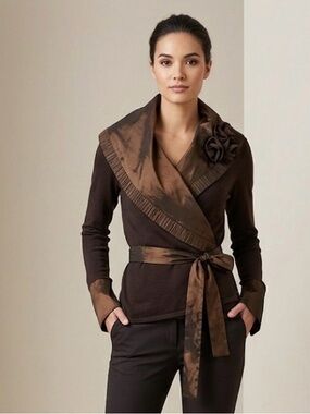 ELEGANT VINTAGE WRAP-STYLE CARDIGAN WITH 3D FABRIC ROSSETE